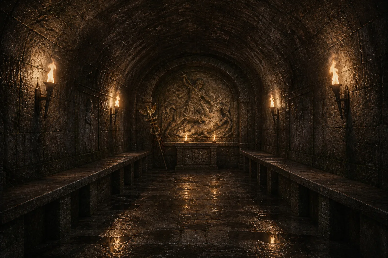 A hidden Roman sanctuary beneath a rain-dark fortress